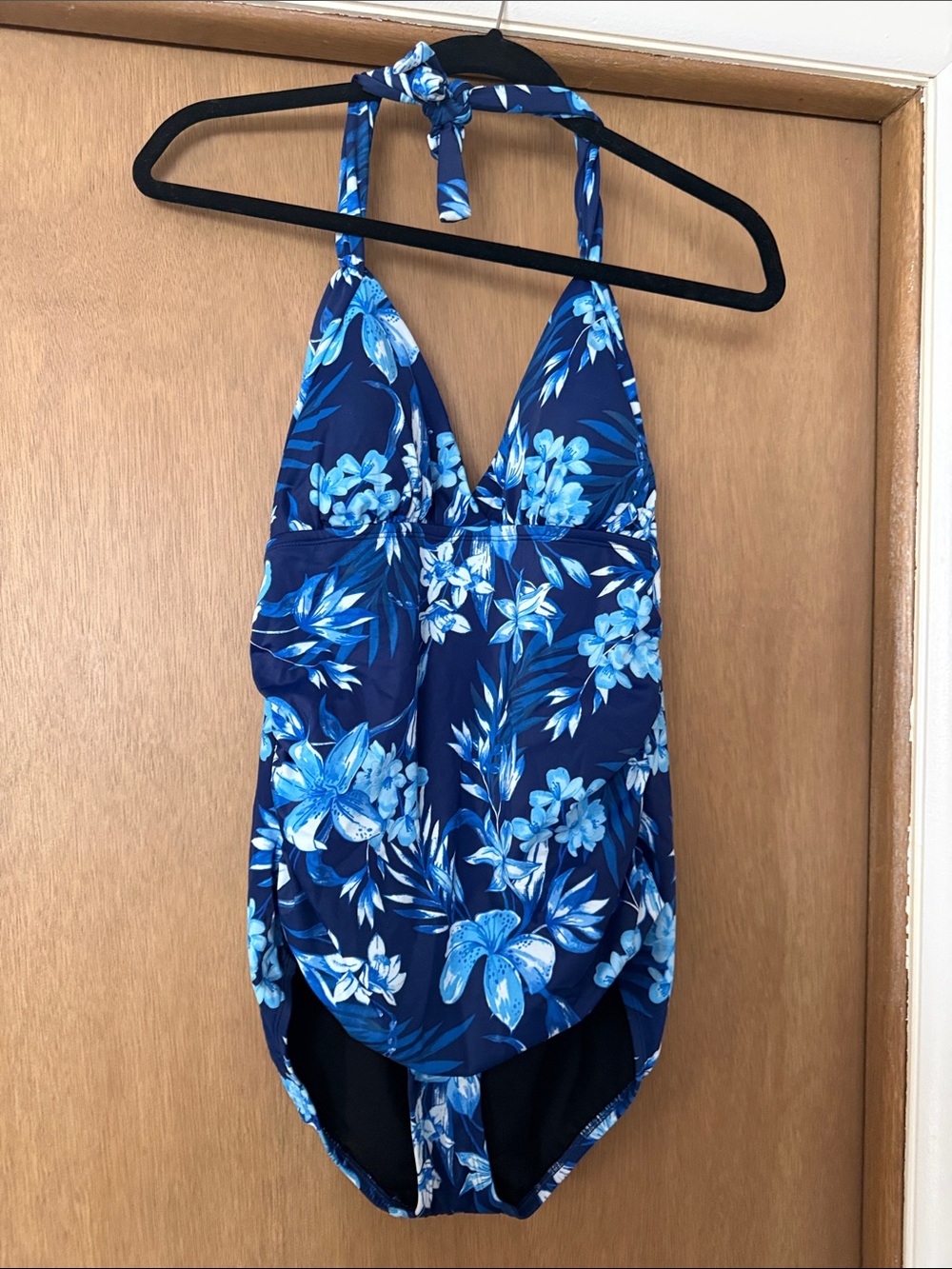 Source Unknown Navy & Light Blue Floral Halter One-Piece Swimsuit NEW. Sz 16